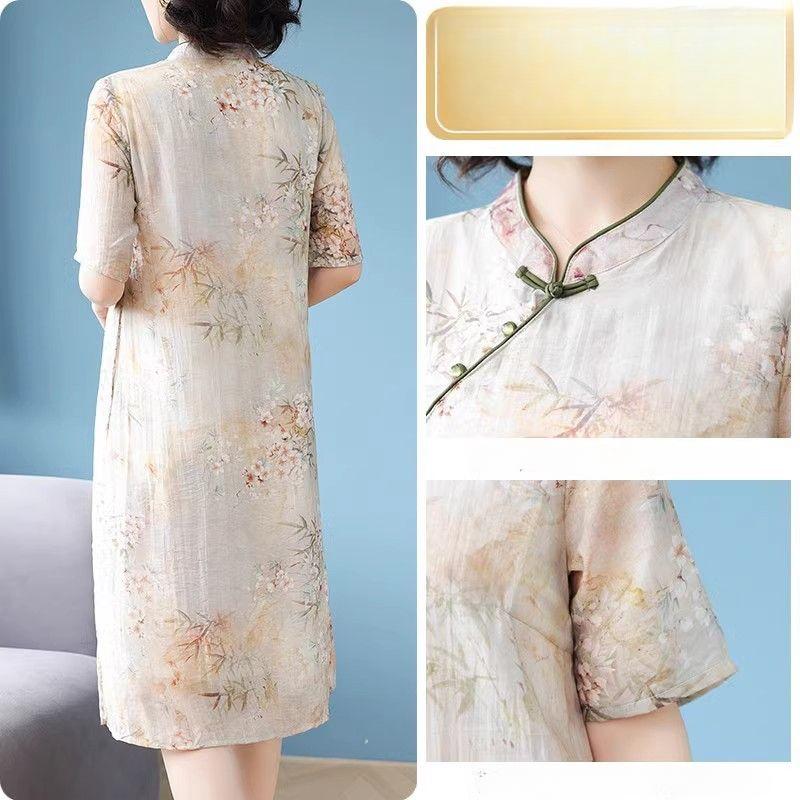 Роскошное шелковое платье-чонсам в китайском стиле для женщин с короткими рукавами, элегантное платье для мам длиной выше колена