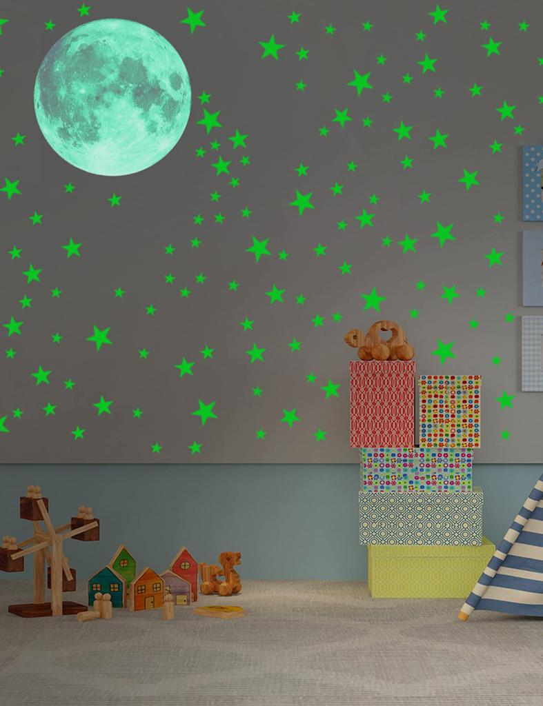 Happykau Светящиеся наклейки Штука Светящиеся Звезды Луна Падающие звезды Светящиеся наклейки Светящиеся наклейки на стену Наклейки-звезды Светящиеся наклейки Сверкающие