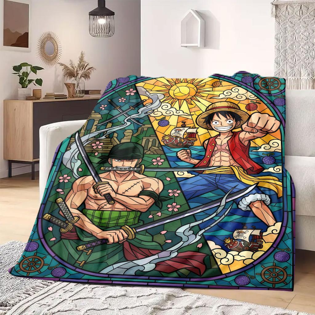 One Piece Smart Print Flannel Blanket, Cartoon Decorative Pattern, Soft and Warm for Bed and Couch, Travel Wrap_LIAN