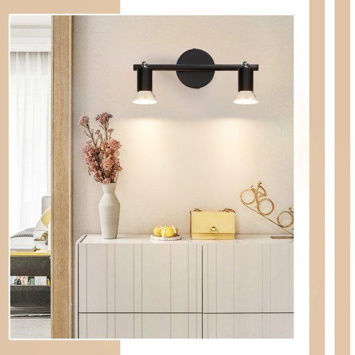 Nettlife Plafonnier 2 Spots Orientables, GU10, Métal Noir, pour Salon, Chambre, Cuisine, Couloir, Bureau, ampoule non fournie