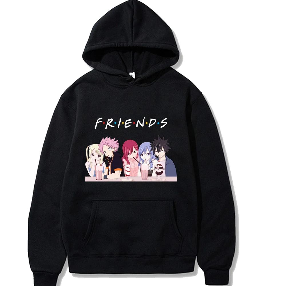 Harajuku Cartoon Fairy Tail Friends Print Hoodie Unisex Street Casual Hoodie Japan Anime Men Women Oversized Sweatshirts Trendy