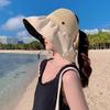 Bow Wide Brim Bucket Hat Sunscreen Vinyl Sun Hats Simple Woven Empty Top Cap  Summer