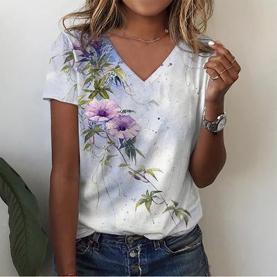 Футболка с 3D-принтом «Цветочная бабочка», женская, с V-образным вырезом, с коротким рукавом, топы Y2k, уличная одежда, футболки больших размеров в стиле Харадзюку, женская одежда