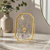 Customizable Photo Display Glass Press Frame for Dried Flowers Octagonal Metal Shadow Box with Personalized Memory Clear Glass Wall Hanging
