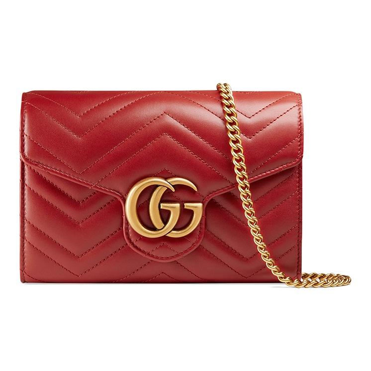 Gucci GG Marmont Vintage Logo Chain Leather Envelope Shoulder Bag Women Shoulder Bag Red 474575-DTD1T-6433