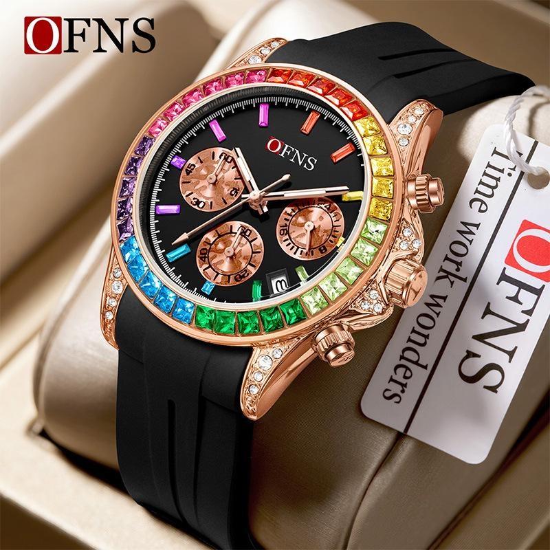 Rainbow Diamond Chronograph Men's Watch Six Pin Quartz Movement Waterproof Calendar Night Light Luxury Men's Watch