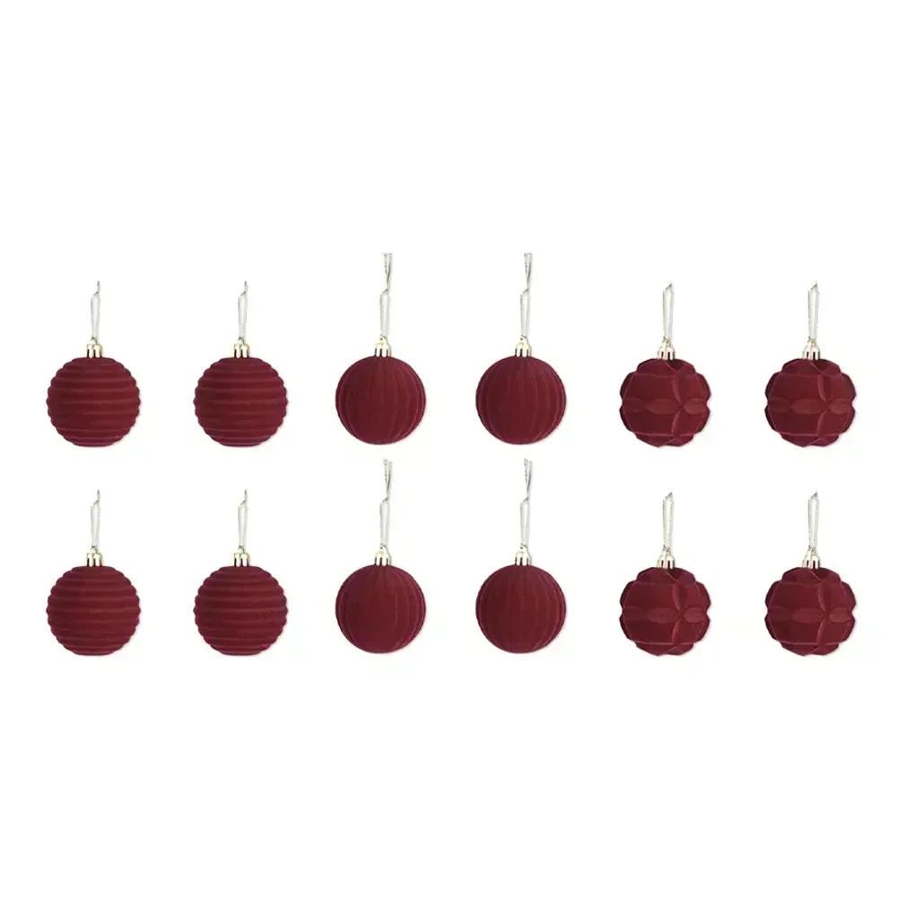 Velvet Christmas Balls 12 Pack for Holiday Decoration Flocked Baubles Appropriate for Tree Window and Table Settings