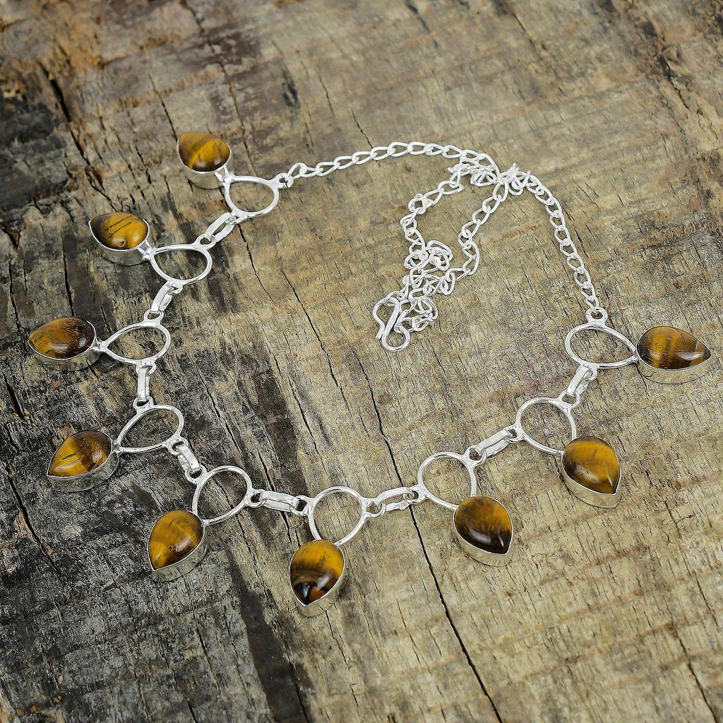 Серебряное ожерелье с тигровым глазом, натуральное ожерелье с тигровым глазом, ожерелье с драгоценными камнями, ювелирные изделия из стерлингового серебра 925 пробы, изящное ожерелье с кристаллами из серебра 925 пробы для нее