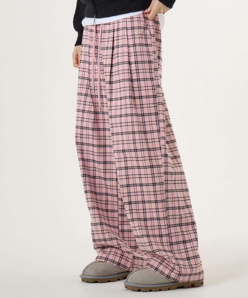 UNKNOWN PLANET Check Elastic Waist Pants Pink