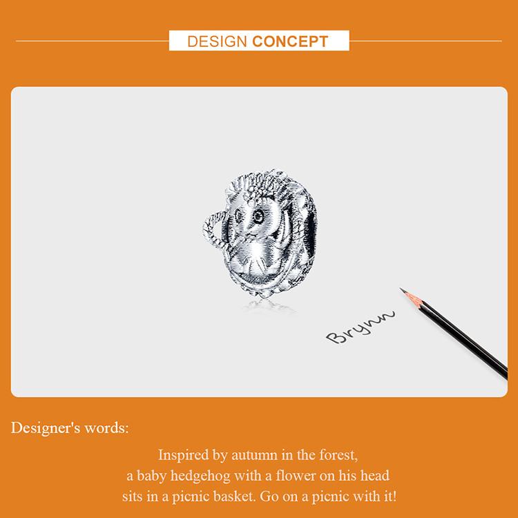 WOSTU Изысканный ежик, детская цветочная корзина, подвесные бусины из стерлингового серебра 925 пробы, подходят к оригинальному браслету, подвеске, ювелирные украшения