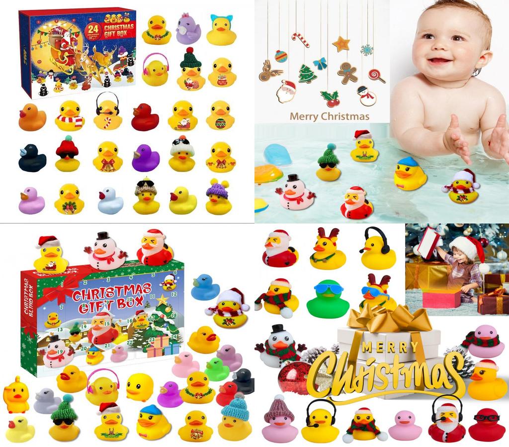 Забавный Рождественский календарь обратного отсчета на 24 дня, набор виниловых игрушек-утят в слепой коробке для рождественских развлечений и коллекционной экспозиции