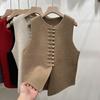 Spring Autumn Round Neck Solid Color Button Cardigan Sleeveless Sweater Knitted Vest Women's Clothing Basic Tops