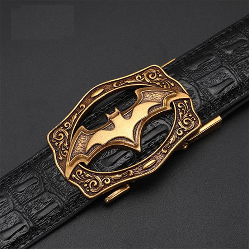 Men's Leather Belt with Automatic Buckle, Genuine Leather, Bronze Buckle, Faucet for Middle-aged and Young Business Casual Pants