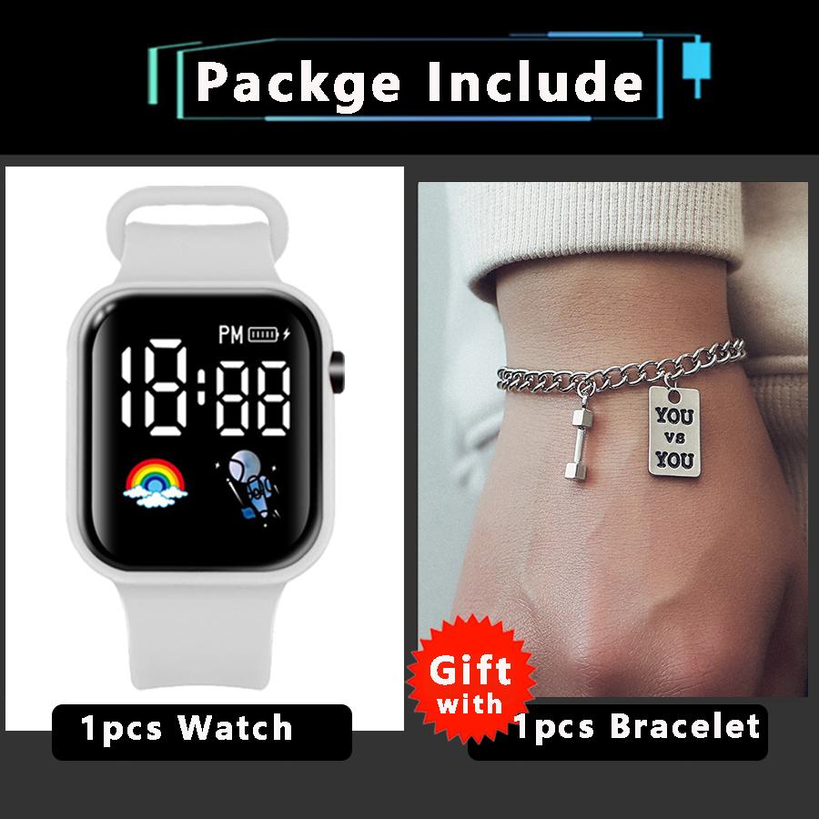 Sports Kids Watch Students LED Digital Watches Cartoon Spaceman Silicone Strap Electronic Wristwatch for Children Boys Girls