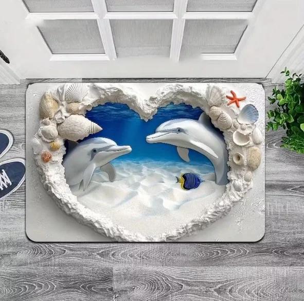 Пляжная любовь у моря, Нескользящий коврик для пола с 3D-эффектом, Декоративный ковер с HD-печатью для спальни, гостиной и прихожей