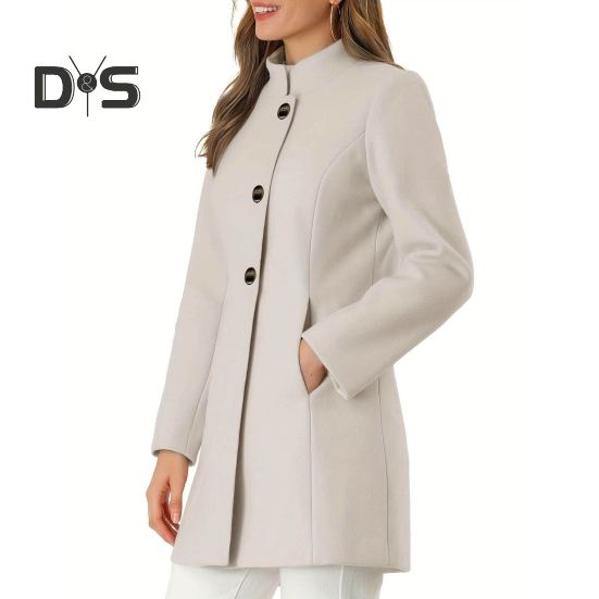 Зимнее осеннее женское пальто с воротником-стойкой и защитой шеи, длинный рукав, плотное теплое однобортное пальто с плотными теплыми карманами, средняя длина, женское пальто