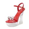 Women's 14cm Heel Transparent Rhinestone Chunky Sandals Red 10365 Series 4cm Platform LFD