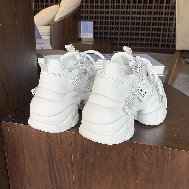 Мода 8,5 см Микрофибра Кожа Женские Повседневные Массивные Туфли Новая Осень Высокая Платформа Клиновидные Каблуки Кроссовки Уличные Скейтборд Папины Кроссовки