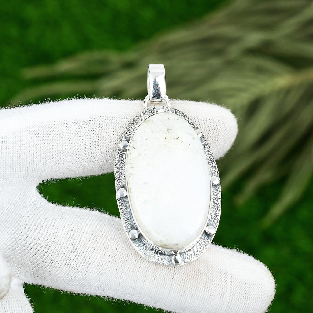 Easter Sale Sterling Silver Natural Scolecite Bezel Crown Chakra Artisan Pendant
