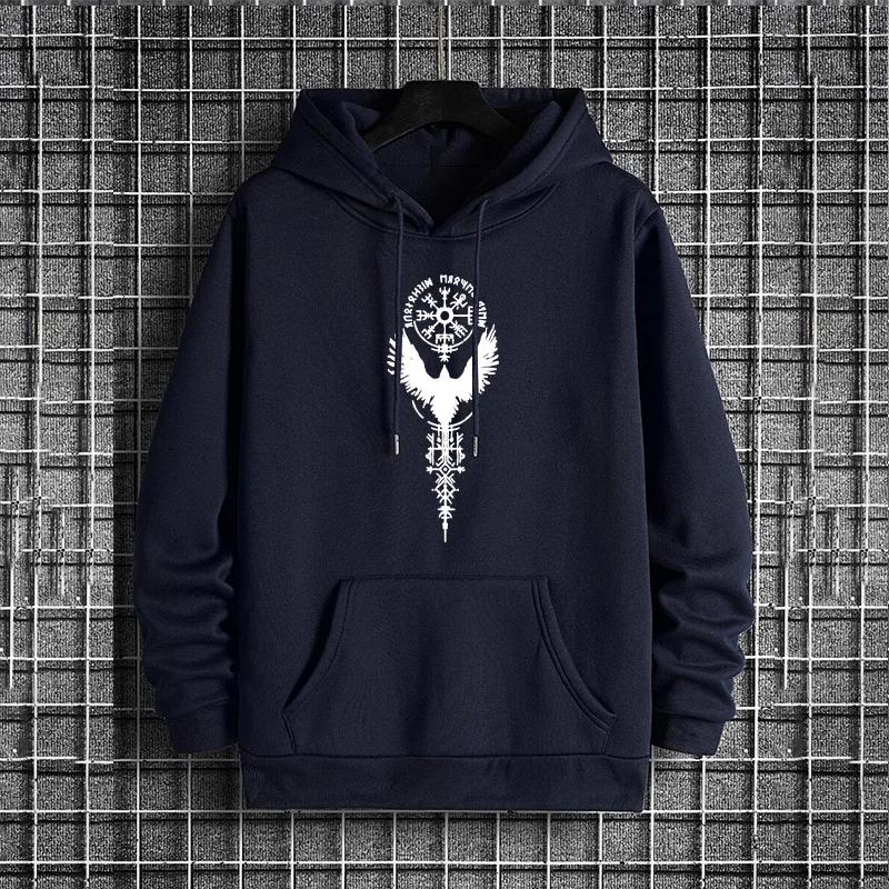 Viking Raven Mens Autumn Winter Hoodie Urban Streetwear Fashion Hooded Sweatshirt Male Hip Hop Trendy Casual Wear Hoody Pullover