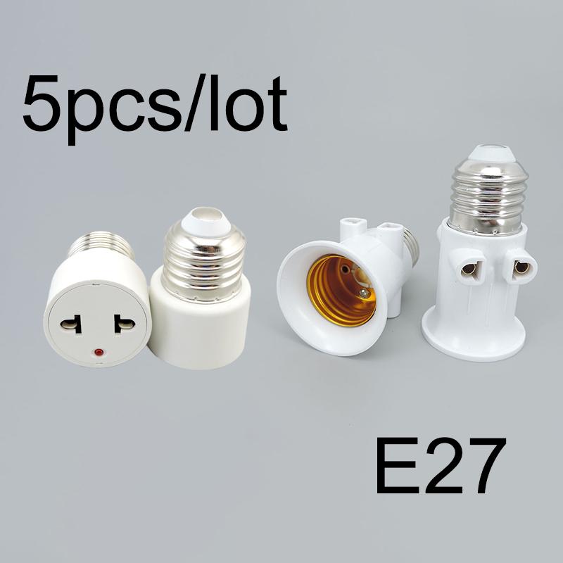 5pcs AC 220v E26 E27 To US EU UK Power Plug LED Bulb Holder Base Socket To E27 Plug Screw Lamp Light Adapter Converter Connector