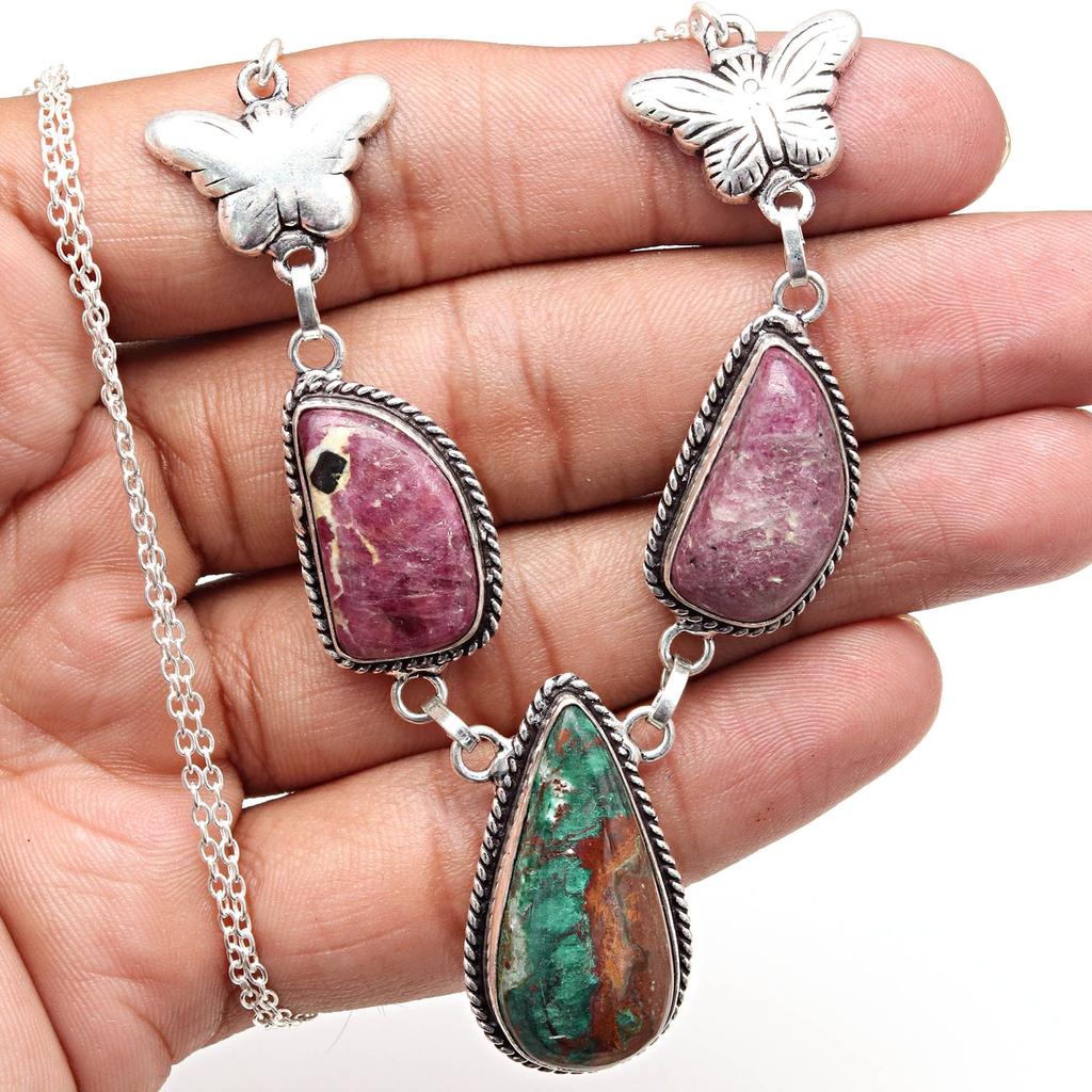 Ruby Zoisite Gemstone Mother's Day Handmade Silver Jewelry Necklace 20 In