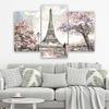 Картина из трех частей, печать на холсте, Розовый Париж, Эйфелева башня, как нарисовано