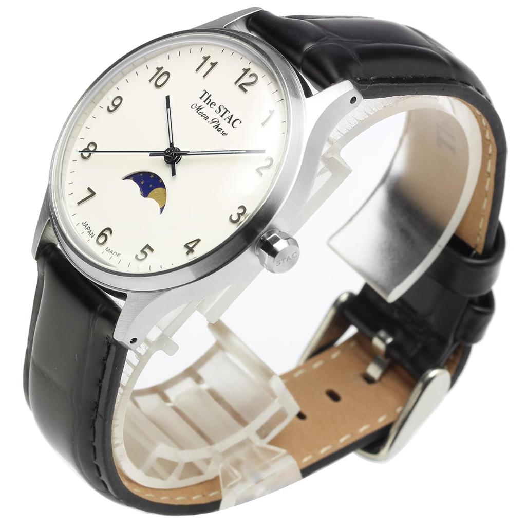 The STAC Сделано в Японии Часы 36мм Антикварные Ретро Унисекс Фаза Луны Арабские x Белые Черные Кроко [The Stack] Мужские Женские ST-MF001