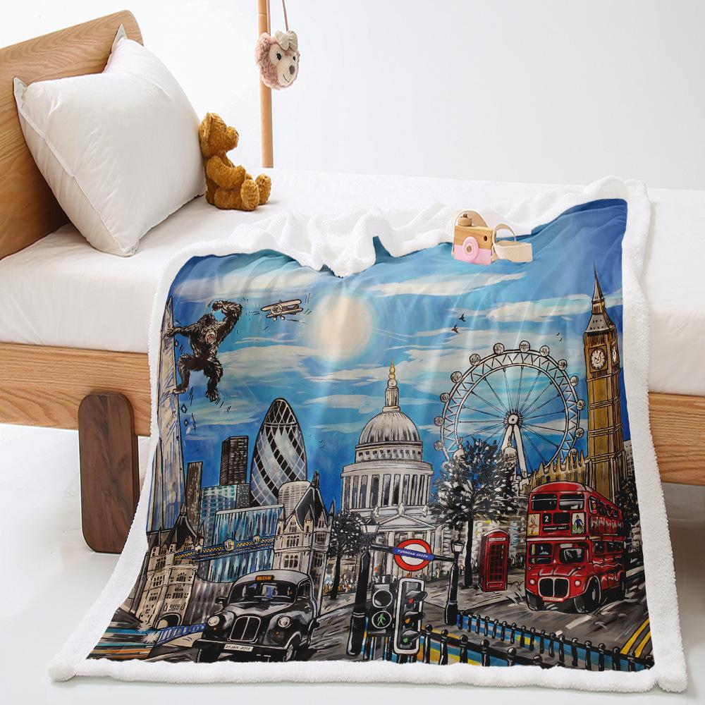 Eiffel Tower 2D Digital Printing Thickened Lamb Fleece Crystal Fleece Blanket Minimum Order