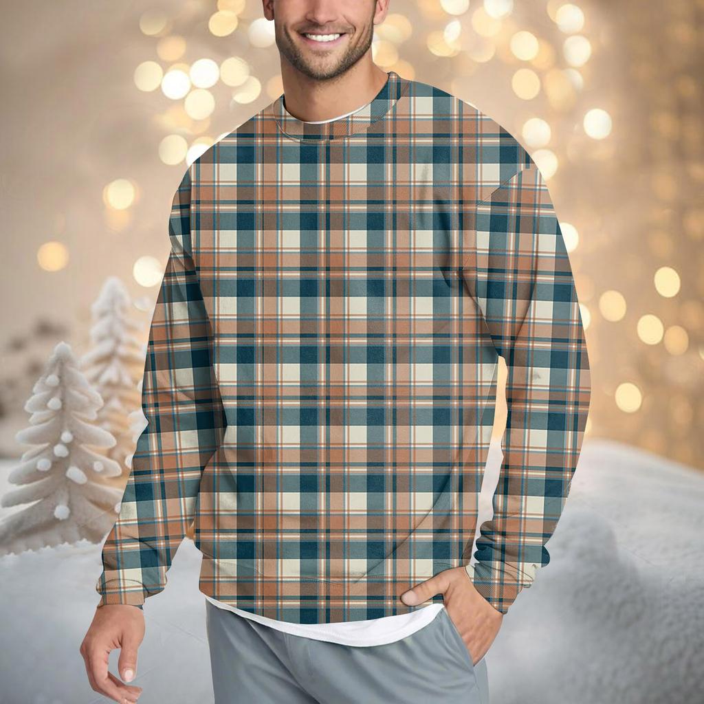 Мужская повседневная мода удобная клетчатая круглая горловина пуловер толстовка свитшот