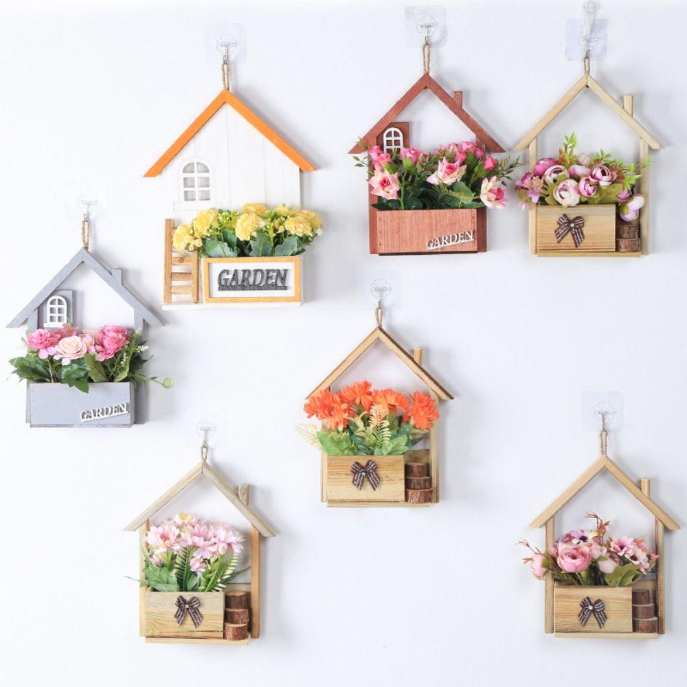Wooden Pendants Wall Hanging Flower Basket Wall Mounted Artificial Flower Display Stands  Outdoor