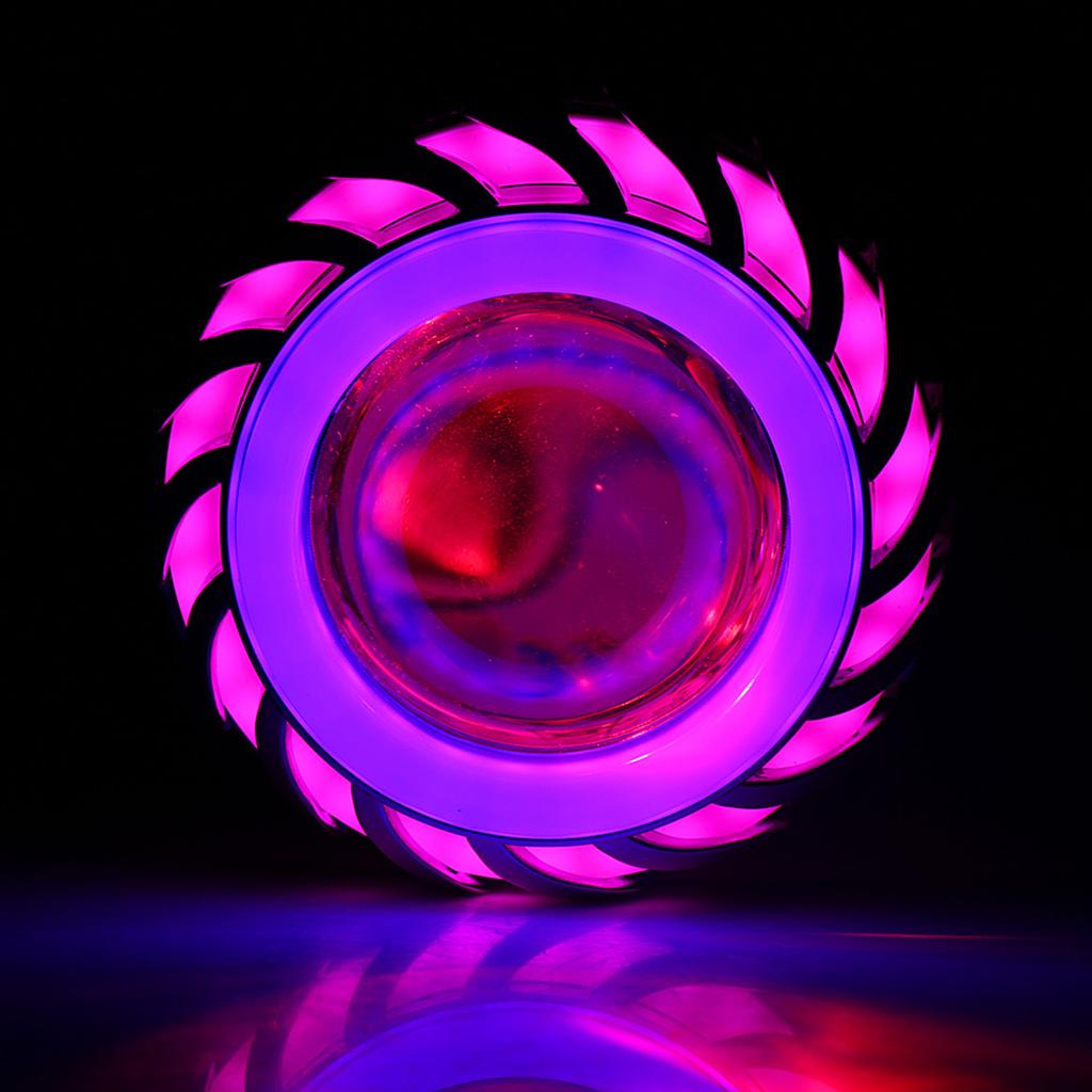 Motorcycle LED Headlight Projector Lens Dual Angel Devil Eye Head Lamp Type Blue Pink