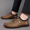 Мода 2025 Лето Мужские Сандалии с Перфорацией из Мягкой Кожи Ручной Работы Дышащая Повседневная Обувь Легкая Мягкая Подошва Удобная Обувь