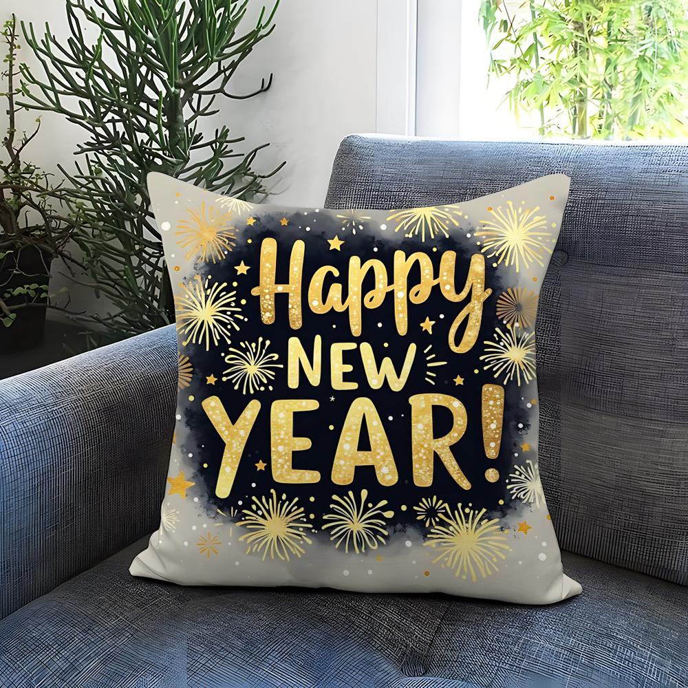 Holiday New Years Day Cushion Cover Comfortable Reversible Pillow Cover Ideal for Car Sofa Bedroom Beyond