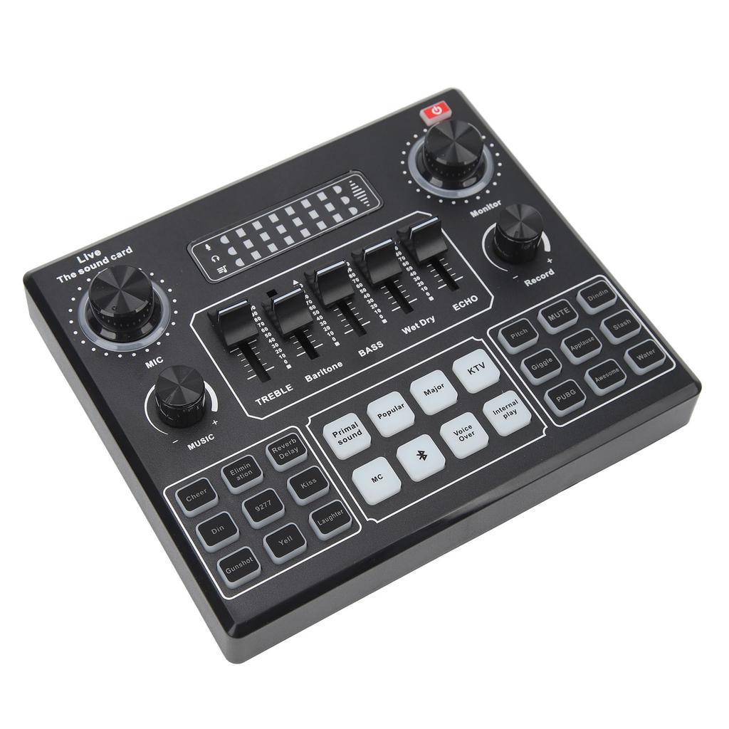 Live Sound Card Professional Dual Channel Bluetooth Stereo Mixer Board with Effect Voice Changer for Live Streaming