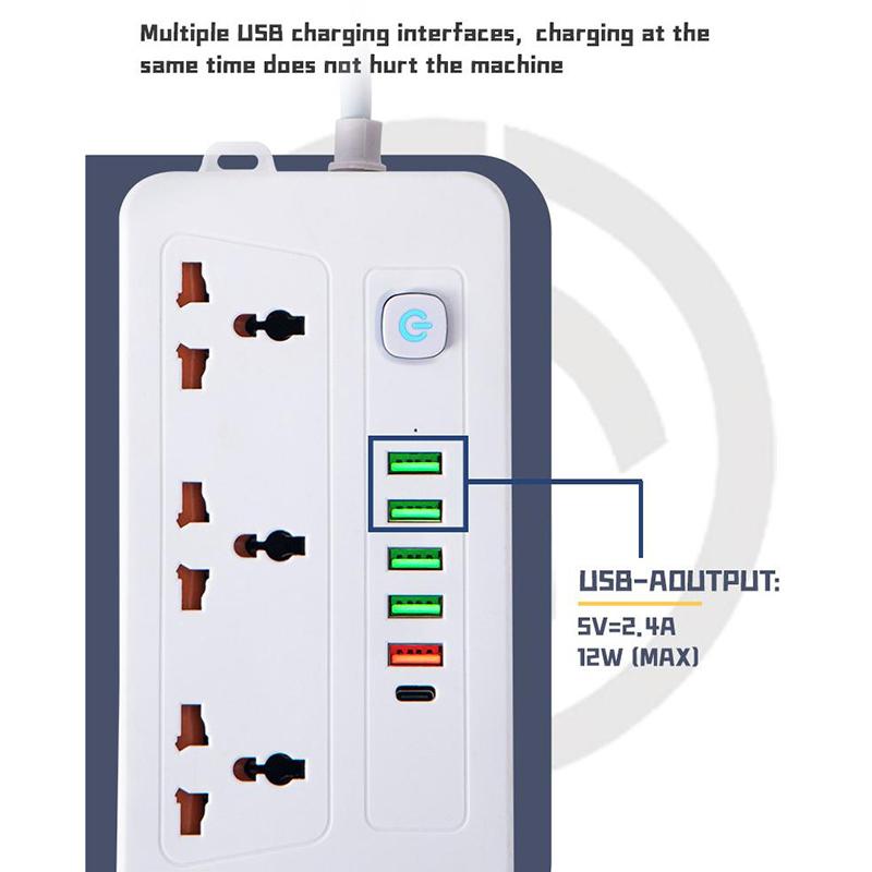 Универсальный удлинитель с 2/3 розетками и зарядным устройством на 6 портов USB, кнопка переключения удлинителя, удлинитель 2M/3M, розетка для удлинителя EU UK Us