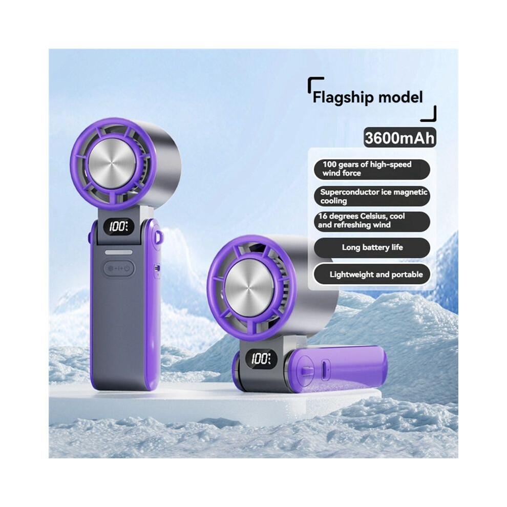 Portable Air Cooling Turbo Fan 3600mAh 100 Wind Speeds Adjustable Outdoor Foldable Handheld Fan with Lanyard Grey