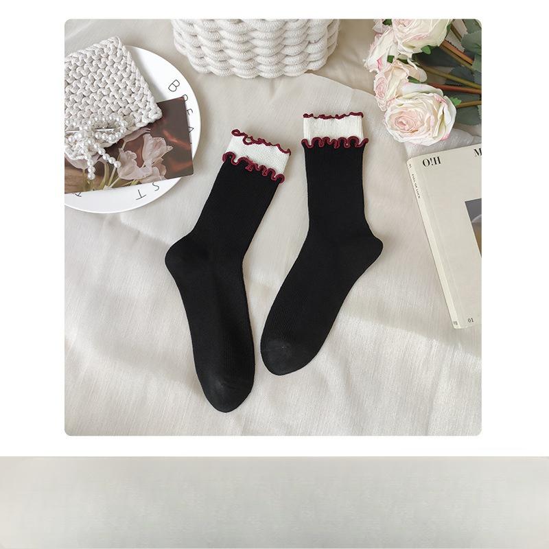 Женские гольфы до середины икры Ankela Red на двойной игле со свободным отверстием и контрастным цветом, двойным бантом на пуговицах, носки-гольфы