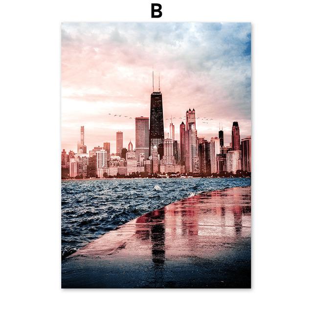 Romantic Sunset Landscape Painting Ferris Wheel Posters for Home Design Modern Decoration for Living Room Frameless Art Prints No Frame