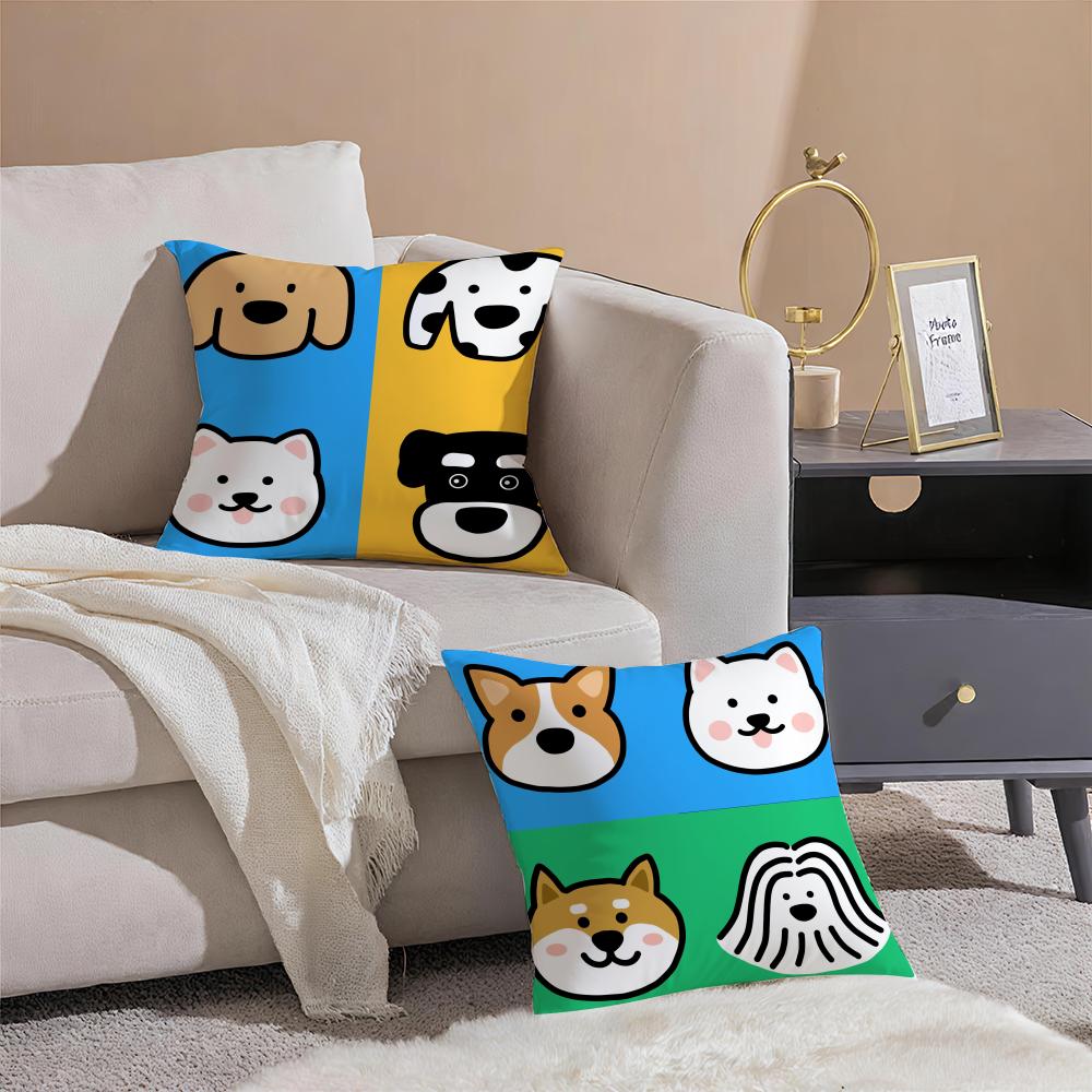 Cartoon Simple Lines Dog Art Cushion Cover Pillowcase Short Plush Invisible zipper Room Sofa Cushion Cover