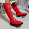 Женские ботинки Осень и Зима Новые Круглый носок Толстый каблук Платформа Большой размер Рыцарские ботинки