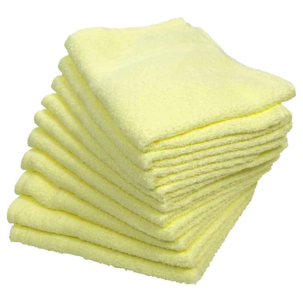 WKG Senshu Face Towels, 10-Piece Set, Made In Japan, Approximately 84cm X 34cm, 100% Cotton, Soft Towels, Solid Color (Light Yellow)