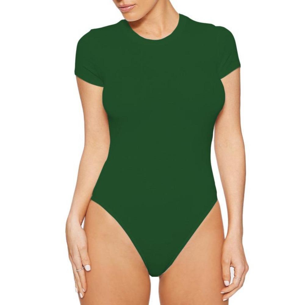 One Piece Swimsuit Women Crew Neck Short Sleeve Bodysuit High Waisted Bottoms Surfing Bodysuit Swimsuit Monokini Bathing Suit