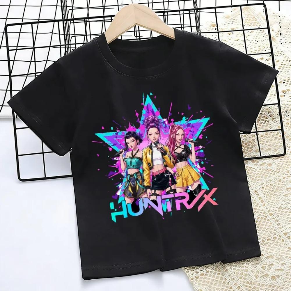 Детская футболка HUNTR/X Охотники на демонов K-pop, Унисекс, с графическим принтом виртуальной айдол-группы, Повседневная футболка с коротким рукавом, 100% хлопок, для детей