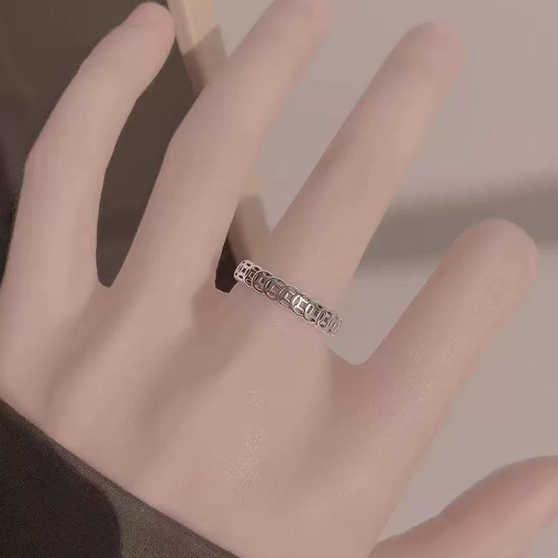 Женское кольцо-монета: Регулируемый дизайн с обертыванием на удачу, Уникальный и простой китайский стиль, Гальваническое покрытие