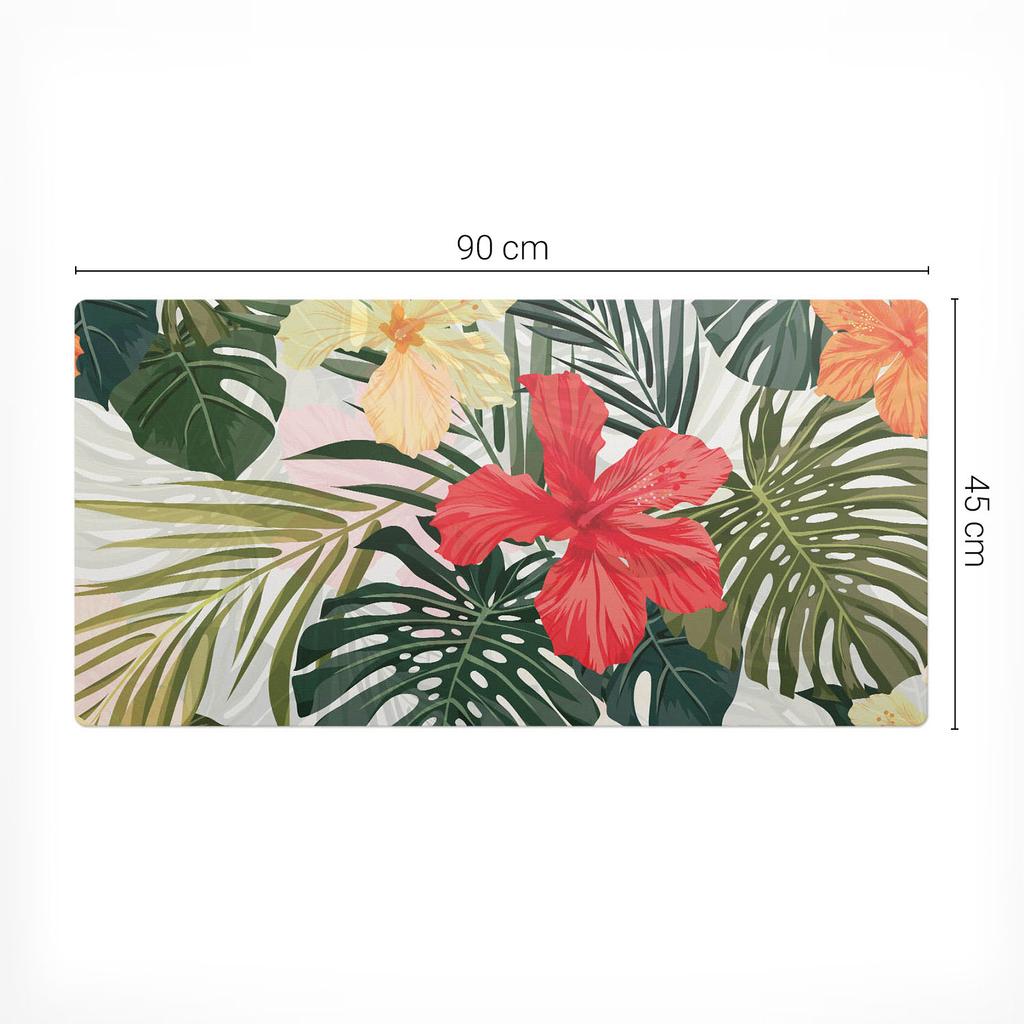 Protective Desk Pad with Tropical Flowers and Leaves Print 90x45 cm