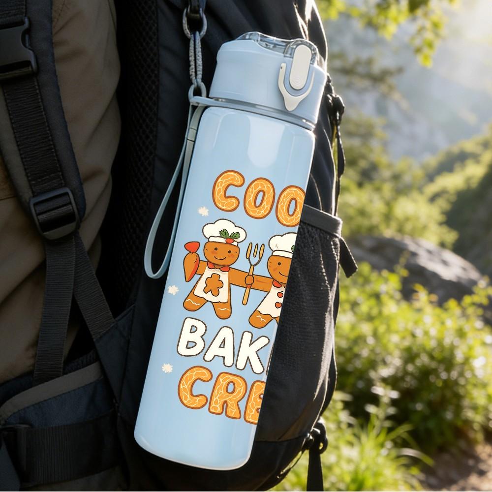 1PC Cookie Baking Crew Cartoon Art 750ml Color Plastic Sports Water Bottle Leakproof Flip Straw Lid Suitable for Sports Office Home Use
