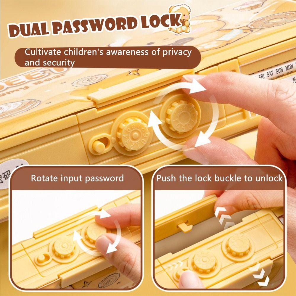 Double Layer Pencil Case with Combination Lock Pen Bag Cartoon Stationery Organizer  School Office