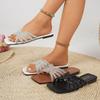 New Flat Women's Shoes Large-sized Square-toed Rhinestone Sandals and Slippers