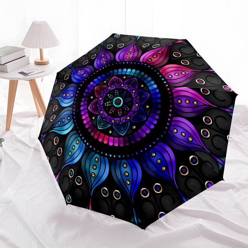 1pc Mandala Design Automatic Umbrella - Stylish, Durable, with 8-Rib Manual Open Design, Elegant Black Handleyy250920099